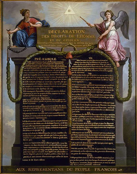 The declaration of the Rights of Man and of the Citizen in 1789 is one of the main French symbols